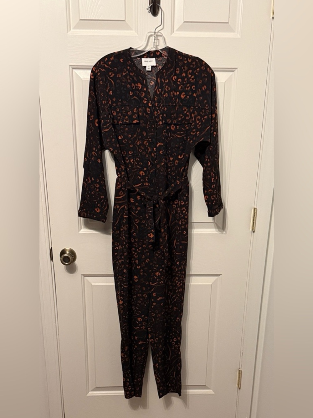 Nine West Black and Orange Animal Print Jumpsuit